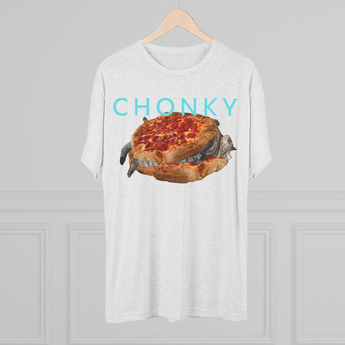 Chonky Cat Nappin Between Two Thicc Pizzas (OG vers) -  cat shirt  -  Unisex Tri-Blend Crew Tee