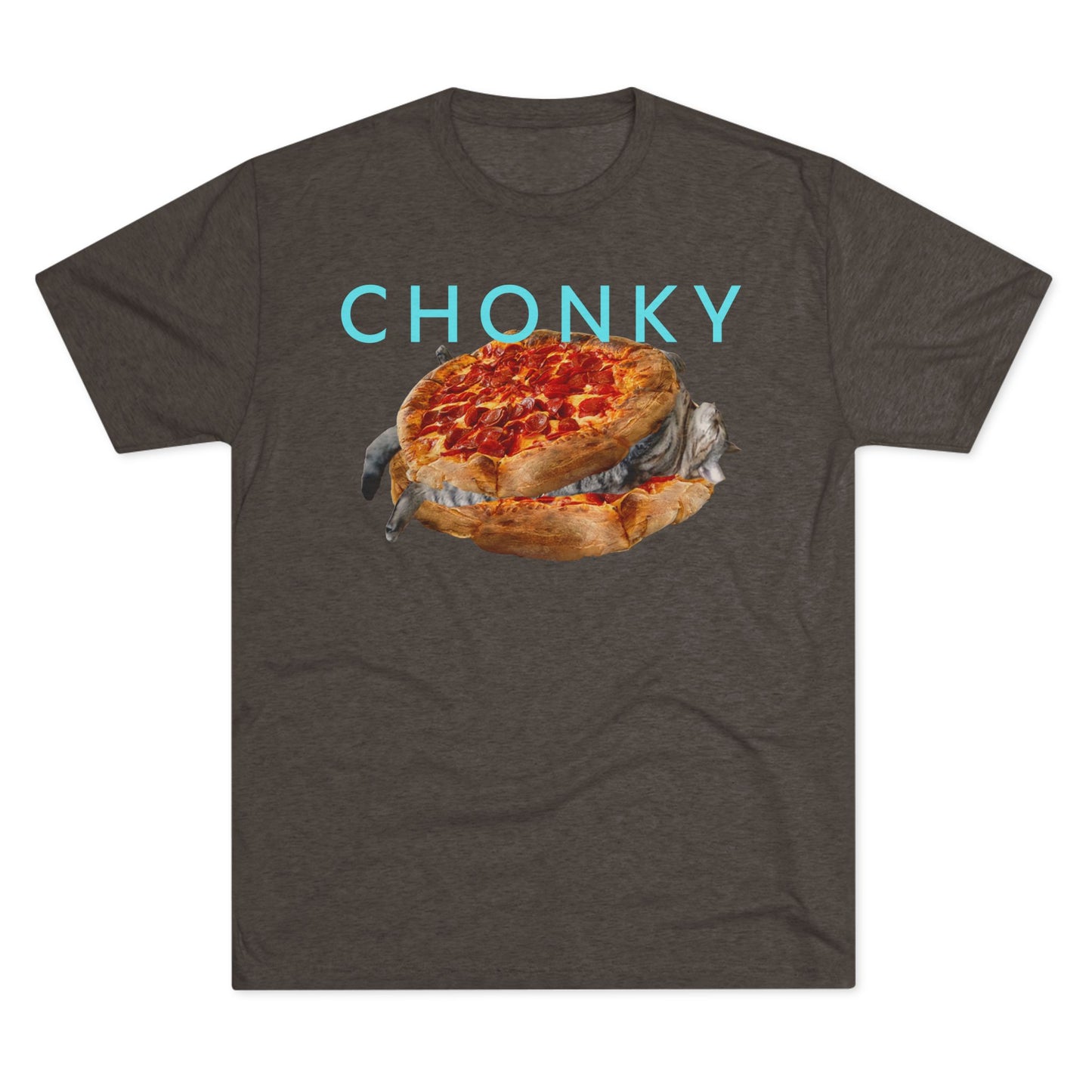 Chonky Cat Nappin Between Two Thicc Pizzas (OG vers) -  cat shirt  -  Unisex Tri-Blend Crew Tee